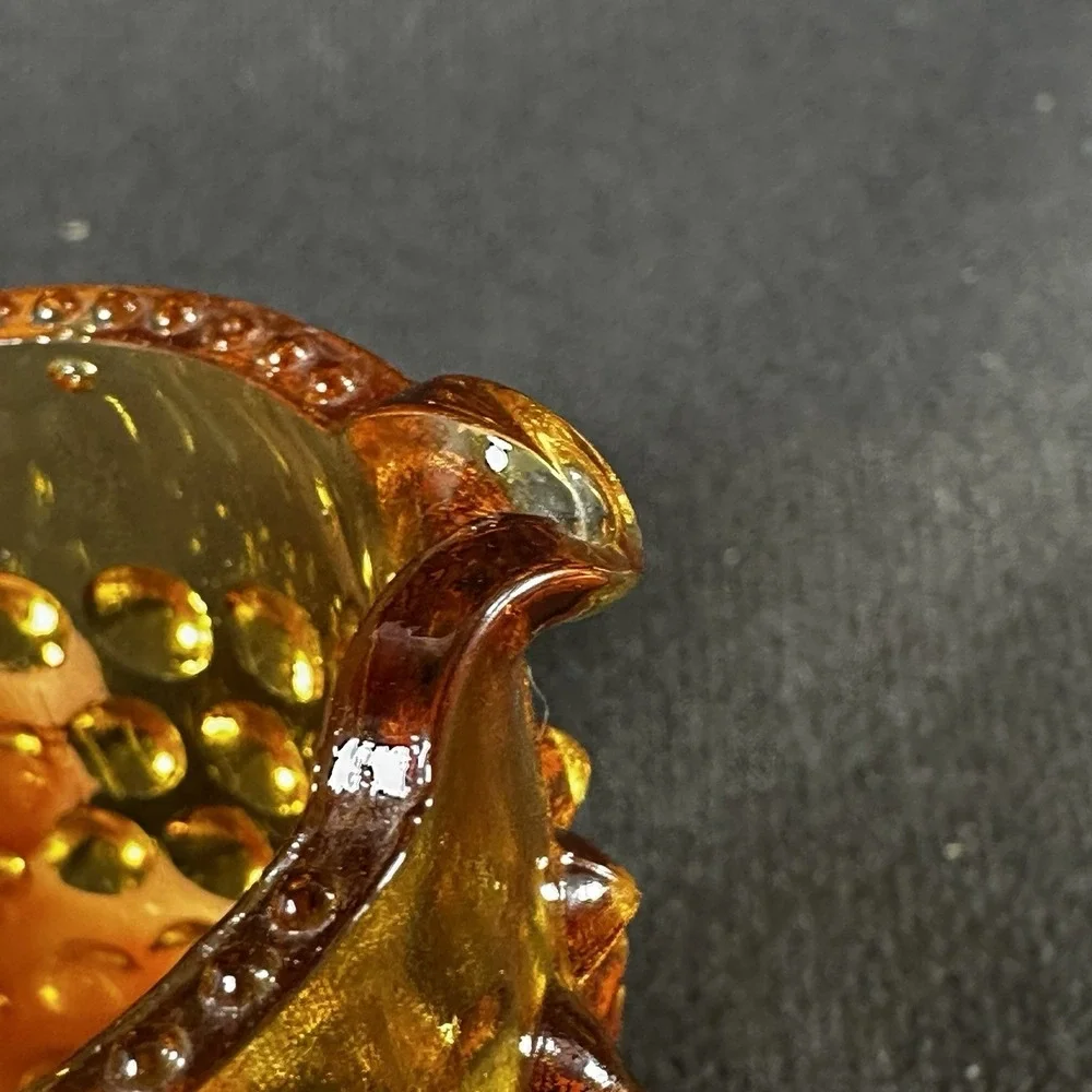 Fenton Amber Hobnail Creamer And Toothpick Holder Scalloped Edge VTG‎
